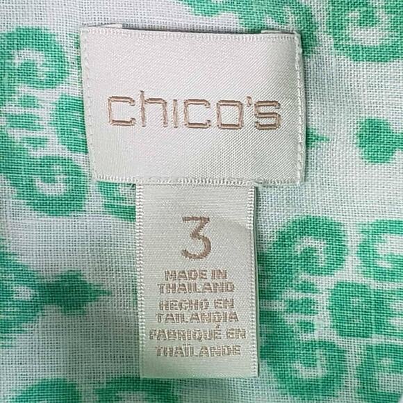 Chicos Top Button Up Shirt Women’s Size 3 US XL Teal Green Geometric Linen - Picture 8 of 12
